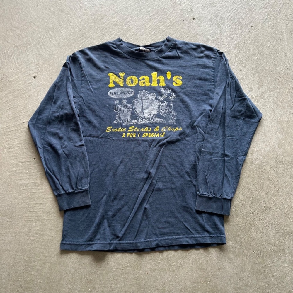 Vintage Noah's‎ Ark Long Sleeve Shirt Size Medium Navy Blue Meat Market